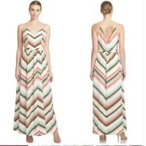1. State Woman’s Dress Large Maxi V-Neck Spaghetti Straps ZigZag 70’s Inspired